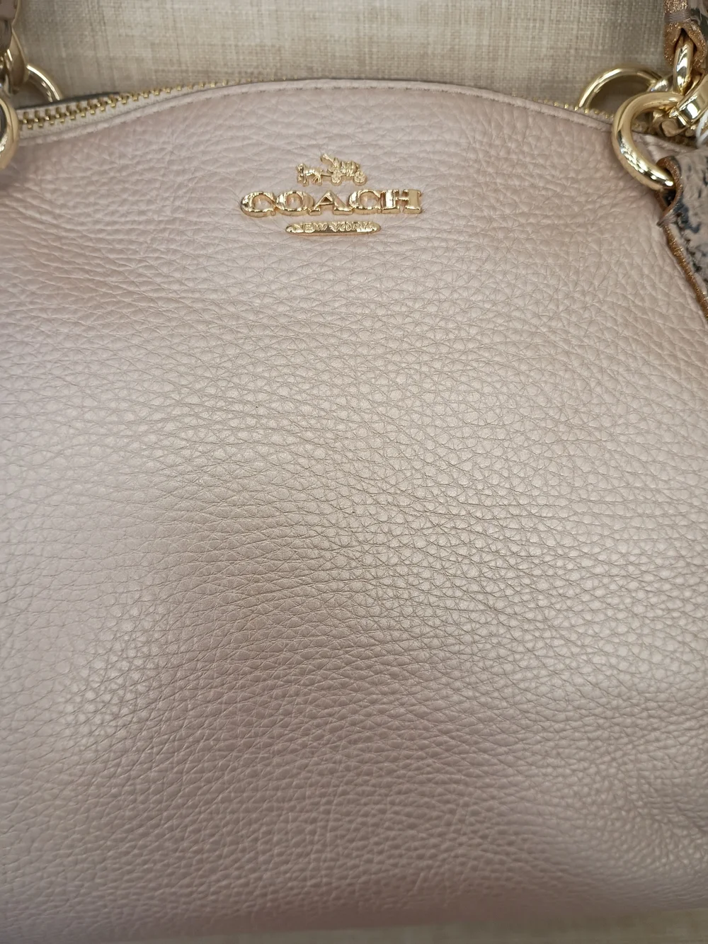 Coach Metallic Pink Leather Tote with Snake-Print Accents